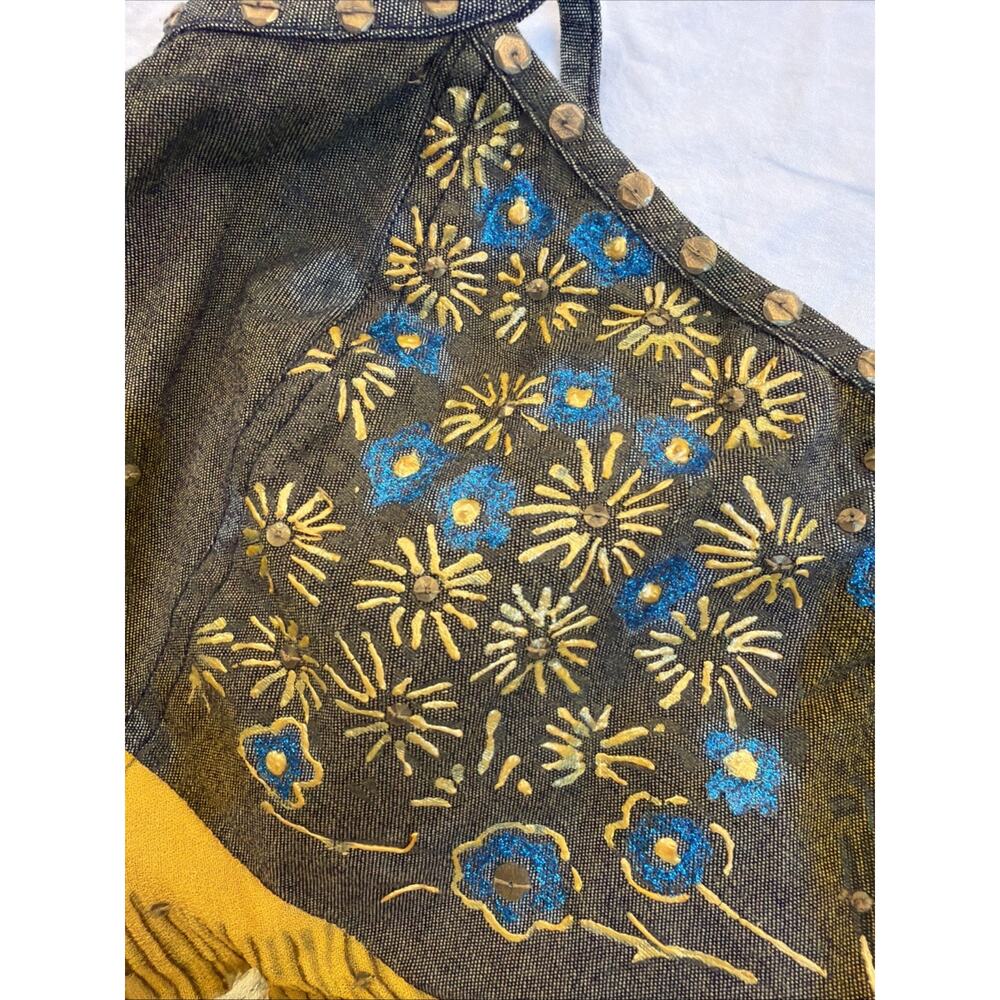 Vintage Y2K European Denim Embellished Crop Top With Layered Floral Ruffles - Picture 6 of 8